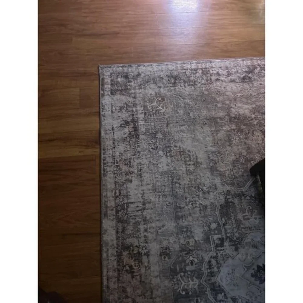 New 5x7 Gray Vintage Area Rug, Washable Non-Slip Floral Carpet for Indoor Use
